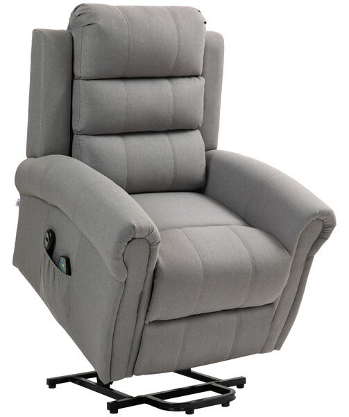 HOMCOM Poltrona Relax con 8 Punti Massaggio e Schienale Riscaldabile, 87,5x87x108 cm, Effetto lino, Grigio Chiaro | Aosom Italy