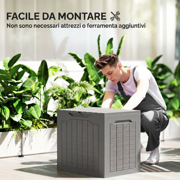 Outsunny Baule da Giardino con Maniglie, Contenitore Porta Attrezzi Impermeabile, 56x41x50 cm, Cachi | Aosom Italy