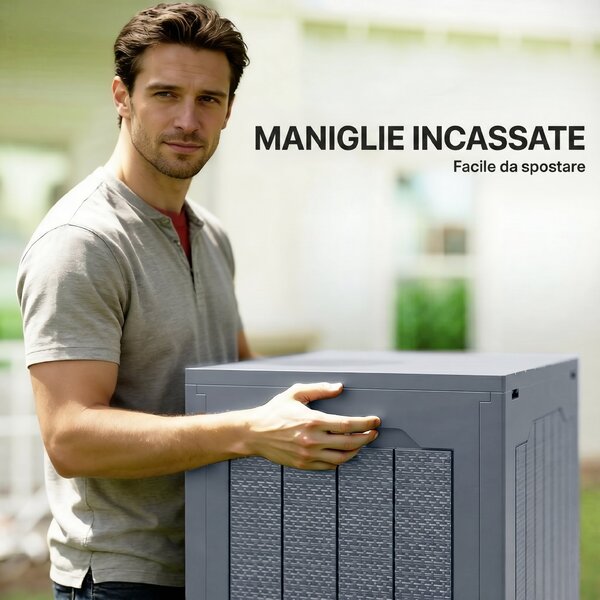 Outsunny Baule da Giardino con Maniglie, Contenitore Porta Attrezzi Impermeabile, 56x41x50 cm, Grigio Chiaro | Aosom Italy