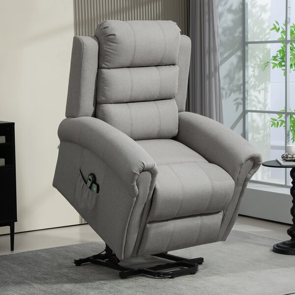 HOMCOM Poltrona Relax con 8 Punti Massaggio e Schienale Riscaldabile, 87,5x87x108 cm, Effetto lino, Grigio Chiaro | Aosom Italy