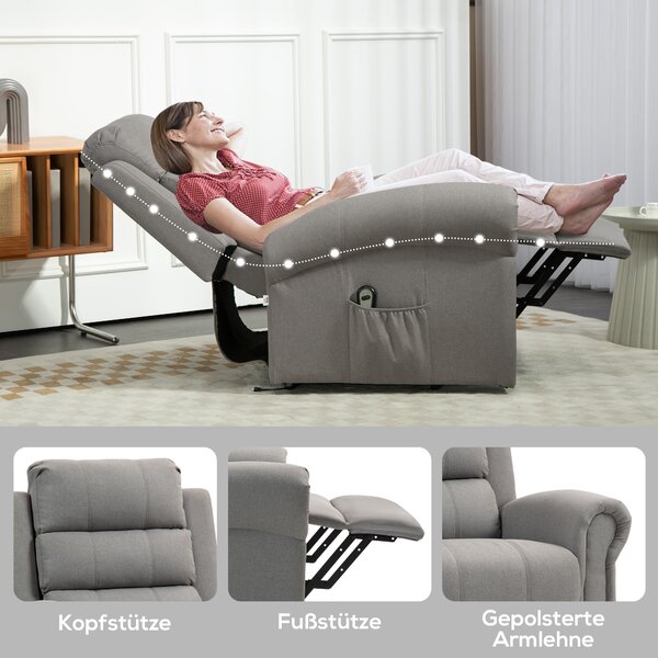 HOMCOM Poltrona Relax con 8 Punti Massaggio e Schienale Riscaldabile, 87,5x87x108 cm, Effetto lino, Grigio Chiaro | Aosom Italy