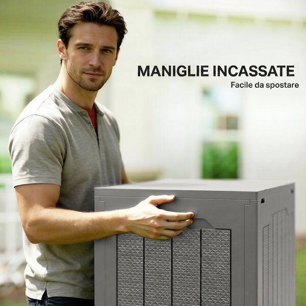 Outsunny Baule da Giardino con Maniglie, Contenitore Porta Attrezzi Impermeabile, 56x41x50 cm, Cachi | Aosom Italy