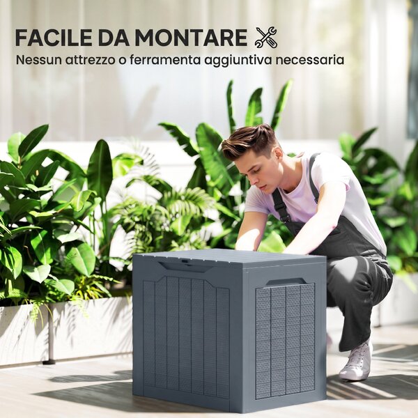 Outsunny Baule da Giardino con Maniglie, Contenitore Porta Attrezzi Impermeabile, 56x41x50 cm, Grigio Chiaro | Aosom Italy