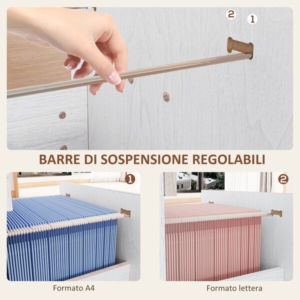 HOMCOM Armadio per Ufficio a 4 Cassetti con 2 Serrature e Barra Portadocumenti, in Legno, 40x42x130.8 cm, Bianco | Aosom Italy