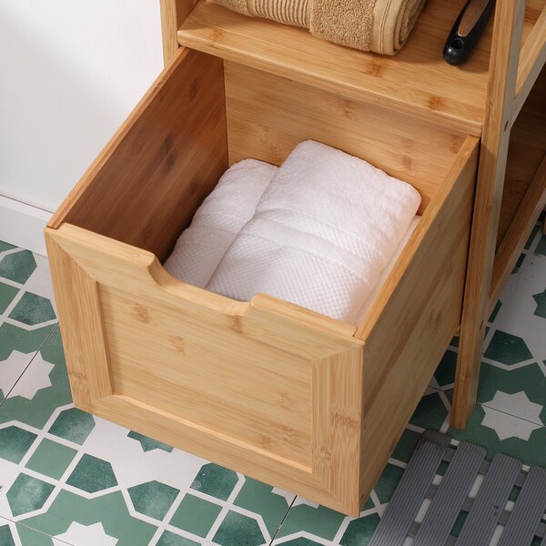 Kleankin Mobile Colonna da Bagno con 2 Cassetti e 1 Ripiano in bambù, 30x30x90 cm, Legno Naturale | Aosom Italy