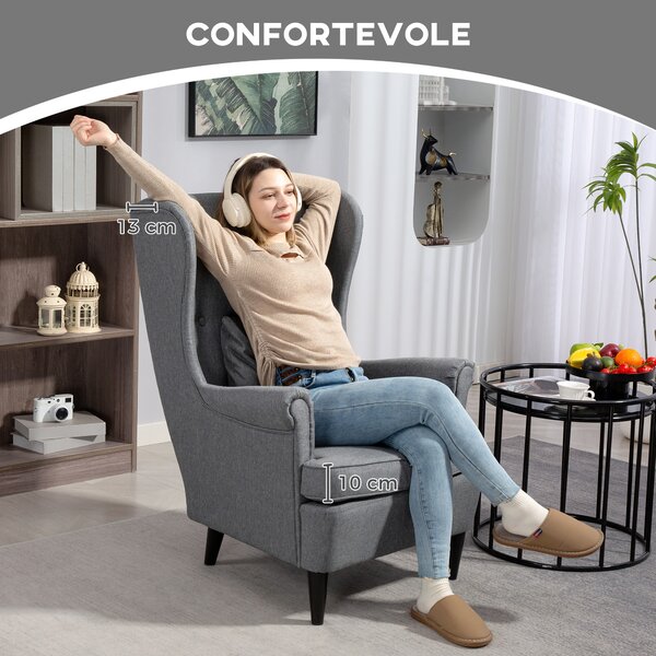 HOMCOM Poltrona per Salotto in Tessuto con Pouf Poggiapiedi, Schienale Alto e Cuscino, 75x83x104 cm, Grigio | Aosom Italy