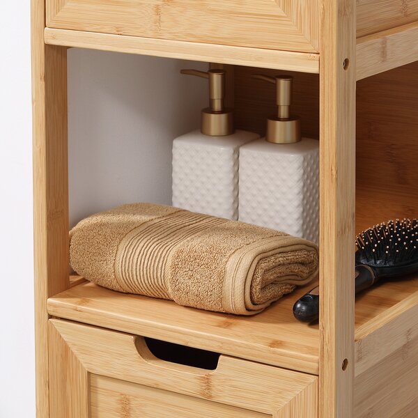 Kleankin Mobile Colonna da Bagno con 2 Cassetti e 1 Ripiano in bambù, 30x30x90 cm, Legno Naturale | Aosom Italy