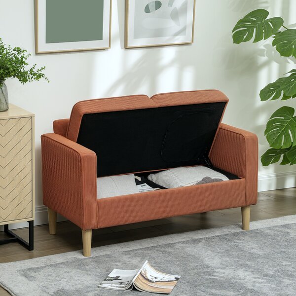 HOMCOM Divano 2 Posti con Vano Contenitore e Robuste Gambe in Legno per Soggiorno, Camera da Letto, 117x63x79 cm, Arancione | Aosom Italy