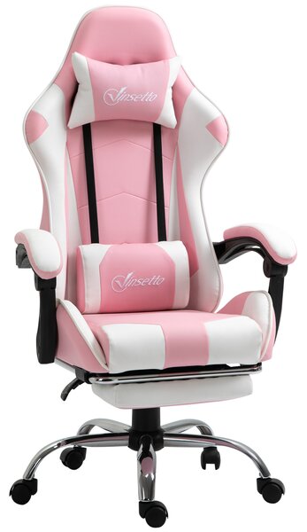 Vinsetto Sedia Gaming Ergonomica Reclinabile con Poggiatesta, Cuscino Lombare, Altezza Regolabile, Rosa e Bianco | Aosom Italy