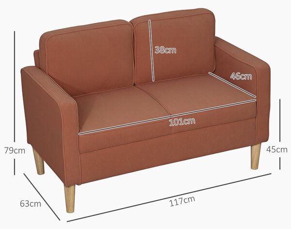HOMCOM Divano 2 Posti con Vano Contenitore e Robuste Gambe in Legno per Soggiorno, Camera da Letto, 117x63x79 cm, Arancione | Aosom Italy
