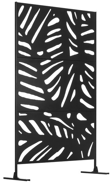 Outsunny Separé Divisorio Decorativo da Esterno con Motivi a Grandi Foglie e 2 Piedini, Paravento da Giardino Alto in Acciaio, per Balcone e Terrazzo, 122x45x198 cm, Nero | Aosom Italy