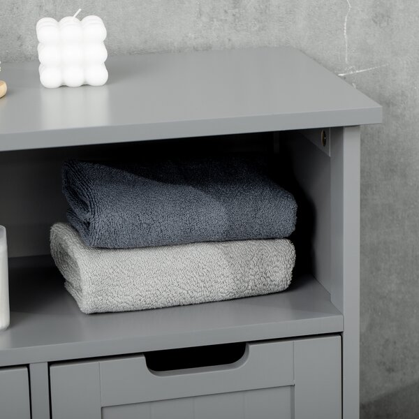Kleankin Mobile Armadietto da Bagno con 2 Cassetti e Vano, Anta e Ripiano Regolabile, 60x30x108.8 cm, Grigio | Aosom Italy