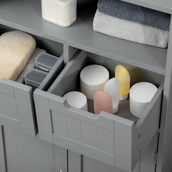 Kleankin Mobile Armadietto da Bagno con 2 Cassetti e Vano, Anta e Ripiano Regolabile, 60x30x108.8 cm, Grigio | Aosom Italy