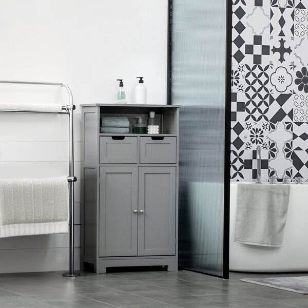 Kleankin Mobile Armadietto da Bagno con 2 Cassetti e Vano, Anta e Ripiano Regolabile, 60x30x108.8 cm, Grigio | Aosom Italy