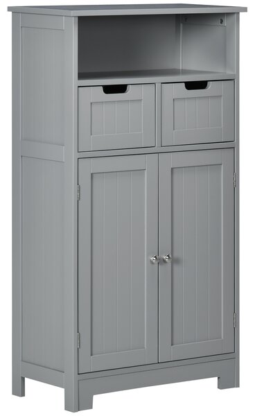Kleankin Mobile Armadietto da Bagno con 2 Cassetti e Vano, Anta e Ripiano Regolabile, 60x30x108.8 cm, Grigio | Aosom Italy