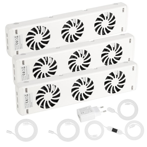 Ventilatore per radiatore Eikuavons, modello a 3 velocità, set da 3 pezzi, con controllo della temperatura, adatto per radiatori fino a 150 cm