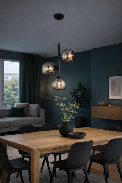 Brilagi - Lampadario a sospensione con cavo DIOR 3xE27/60W/230V nero/grigio fumé