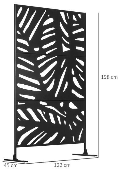 Outsunny Separé Divisorio Decorativo da Esterno con Motivi a Grandi Foglie e 2 Piedini, Paravento da Giardino Alto in Acciaio, per Balcone e Terrazzo, 122x45x198 cm, Nero | Aosom Italy