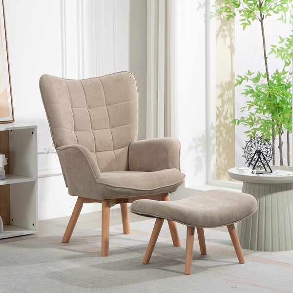 HOMCOM Poltrona con Poggiapiedi in Stile Contemporaneo, in Tessuto Effetto Velluto, 72x80x101 cm, Marrone Chiaro | Aosom Italy