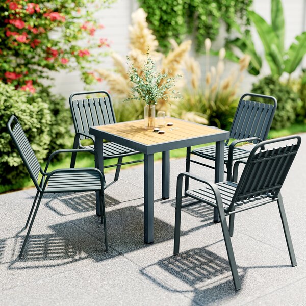 Outsunny Set di 4 Sedie da Giardino con Schienale Alto e Braccioli, Struttura in Acciaio per Esterno, 56x66x91 cm, Grigio | Aosom Italy