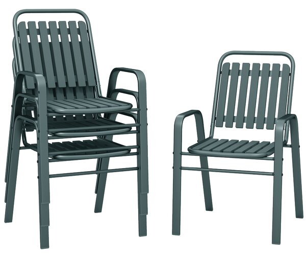 Outsunny Set di 4 Sedie da Giardino con Schienale Alto e Braccioli, Struttura in Acciaio per Esterno, 56x66x91 cm, Grigio | Aosom Italy