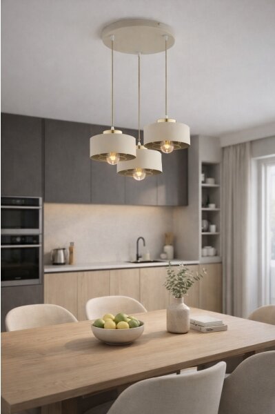 Brilagi - Lampadario a sospensione con cavo SPRING 3xE27/60W/230V beige/oro
