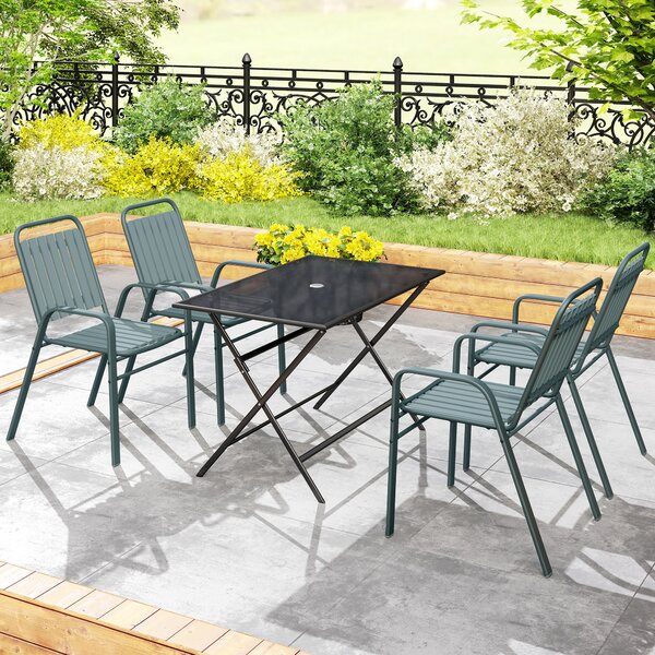 Outsunny Set di 4 Sedie da Giardino con Schienale Alto e Braccioli, Struttura in Acciaio per Esterno, 56x66x91 cm, Grigio | Aosom Italy