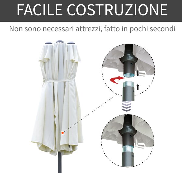 Outsunny Ombrellone Doppio a 12 Stecche con Base a Croce e Manovella, in Acciaio e Poliestere, 455x265x238 cm, Beige | Aosom Italy