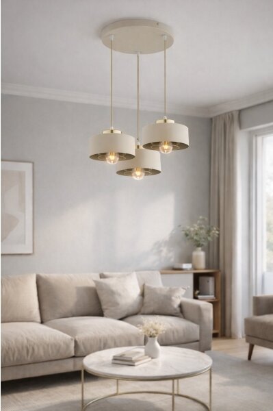 Brilagi - Lampadario a sospensione con cavo SPRING 3xE27/60W/230V beige/oro