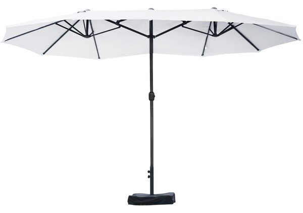 Outsunny Ombrellone Doppio a 12 Stecche con Base a Croce e Manovella, in Acciaio e Poliestere, 455x265x238 cm, Beige | Aosom Italy