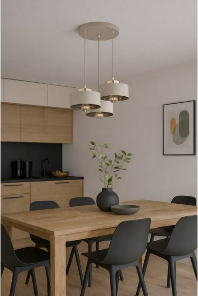 Brilagi - Lampadario a sospensione con cavo SPRING 3xE27/60W/230V beige/oro