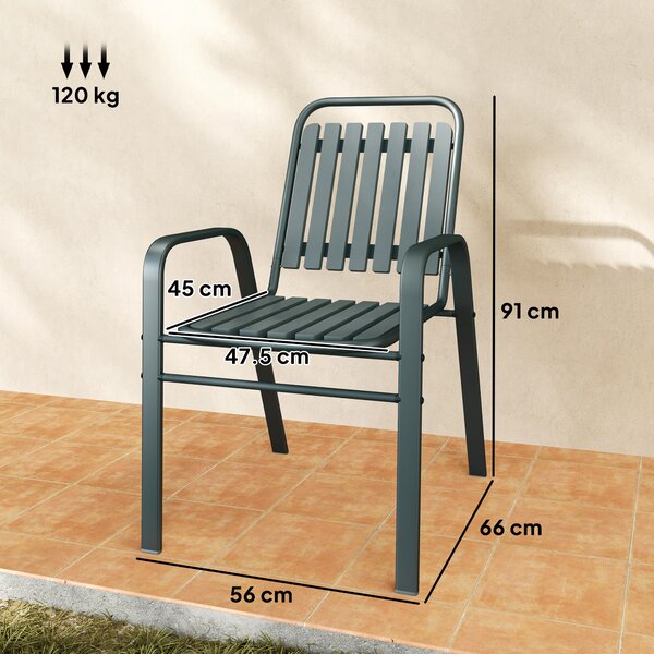 Outsunny Set di 4 Sedie da Giardino con Schienale Alto e Braccioli, Struttura in Acciaio per Esterno, 56x66x91 cm, Grigio | Aosom Italy