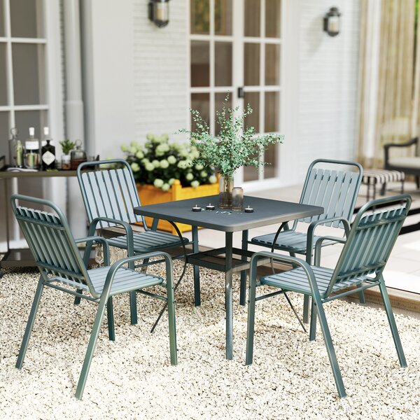 Outsunny Set di 4 Sedie da Giardino con Schienale Alto e Braccioli, Struttura in Acciaio per Esterno, 56x66x91 cm, Grigio | Aosom Italy