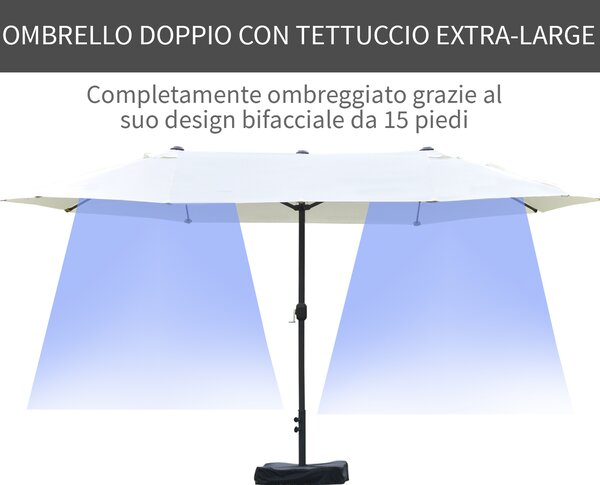 Outsunny Ombrellone Doppio a 12 Stecche con Base a Croce e Manovella, in Acciaio e Poliestere, 455x265x238 cm, Beige | Aosom Italy