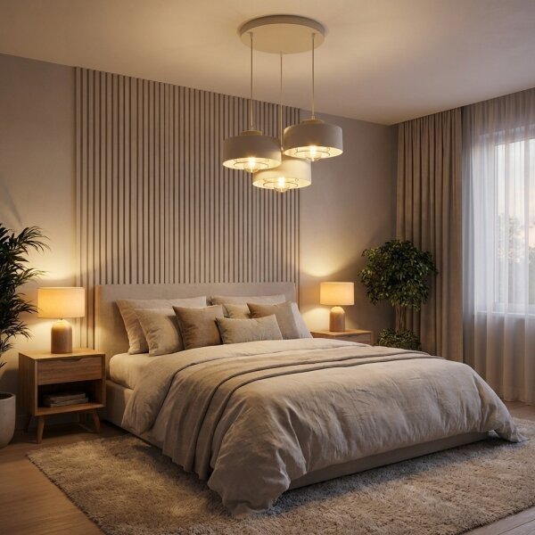 Brilagi - Lampadario a sospensione con cavo SPRING 3xE27/60W/230V beige/oro