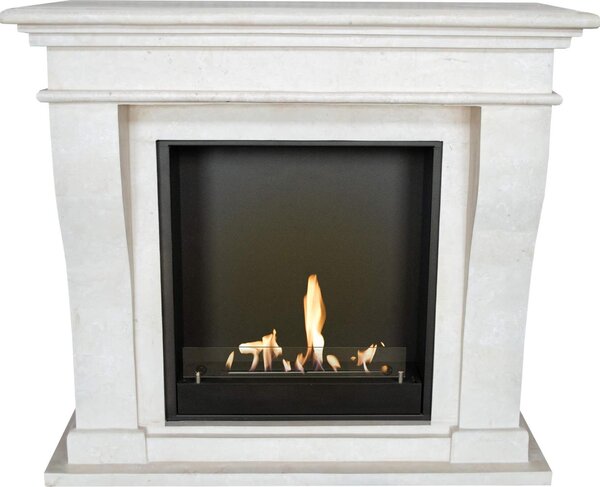 Caminetto a etanolo Xaralyn - Kreta BIU-SWP - pietra naturale levigata bianca - riscaldamento a 3 kW - caminetto da incasso incluso - caminetto decorativo