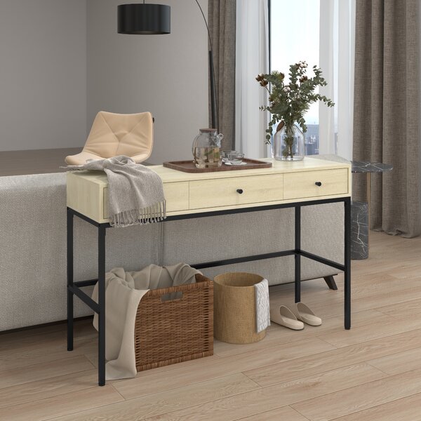 HOMCOM Consolle da Ingresso con 3 Cassetti e Struttura in Acciaio, Stile Industriale in Legno, 120x39,8x78 cm, Naturale e Nero | Aosom Italy