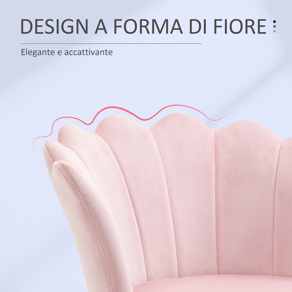 HOMCOM Poltrona da Salotto a Conchiglia Stile Vintage in Velluto con Gambe Dorate Rosa | Aosom Italy