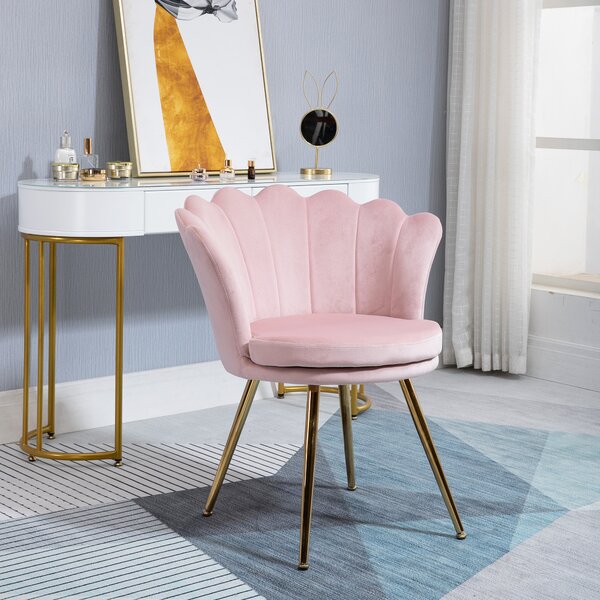 HOMCOM Poltrona da Salotto a Conchiglia Stile Vintage in Velluto con Gambe Dorate Rosa | Aosom Italy
