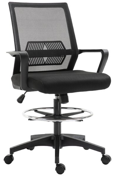 Vinsetto Sedia da Ufficio Regolabile in Tessuto a Rete con Braccioli e Anello Poggiapiedi, Supporto Traspirante, 64x59x104-124 cm, Nero | Aosom Italy