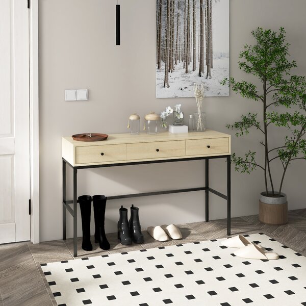 HOMCOM Consolle da Ingresso con 3 Cassetti e Struttura in Acciaio, Stile Industriale in Legno, 120x39,8x78 cm, Naturale e Nero | Aosom Italy
