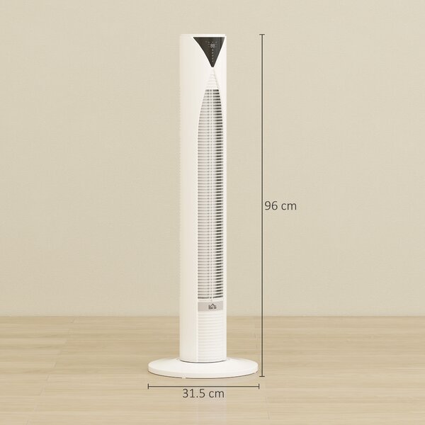 HOMCOM Ventilatore a Colonna con Telecomando, Timer 12 Ore e 3 Velocità, 31.5x31.5x96 cm, Bianco | Aosom Italy
