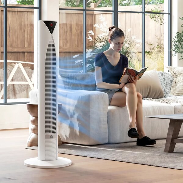HOMCOM Ventilatore a Colonna con Telecomando, Timer 12 Ore e 3 Velocità, 31.5x31.5x96 cm, Bianco | Aosom Italy