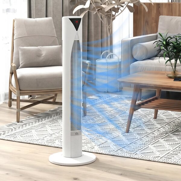 HOMCOM Ventilatore a Colonna con Telecomando, Timer 12 Ore e 3 Velocità, 31.5x31.5x96 cm, Bianco | Aosom Italy