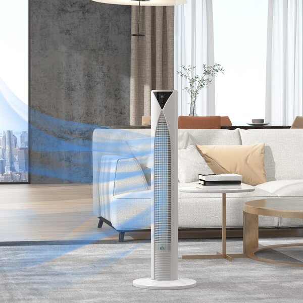 HOMCOM Ventilatore a Colonna con Telecomando, Timer 12 Ore e 3 Velocità, 31.5x31.5x96 cm, Bianco | Aosom Italy
