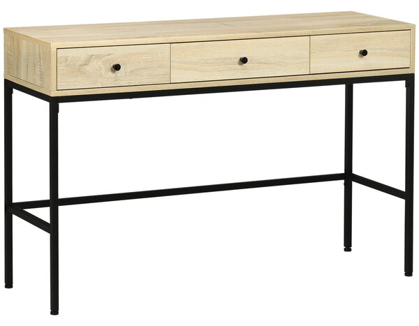 HOMCOM Consolle da Ingresso con 3 Cassetti e Struttura in Acciaio, Stile Industriale in Legno, 120x39,8x78 cm, Naturale e Nero | Aosom Italy