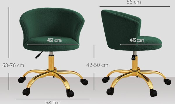 Vinsetto Sedia da Ufficio Girevole in Velluto Teddy, Struttura Acciaio, Altezza Regolabile, Portata 120kg, Verde Scuro | Aosom Italy
