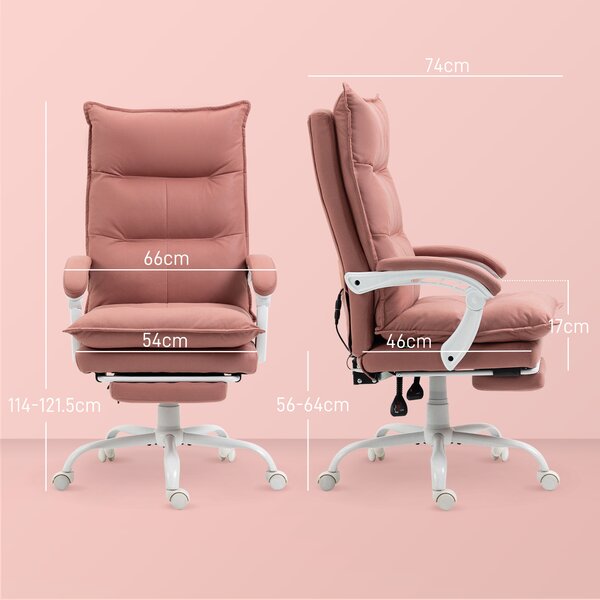 Vinsetto Poltrona da Ufficio Massaggiante e Riscaldante, Sedia con Altezza regolabile e Schienale Reclinabile, 66x74x121,5 cm, Rosa | Aosom Italy