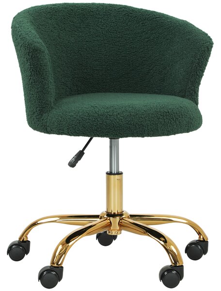 Vinsetto Sedia da Ufficio Girevole in Velluto Teddy, Struttura Acciaio, Altezza Regolabile, Portata 120kg, Verde Scuro | Aosom Italy