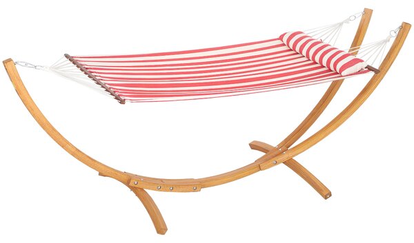 Outsunny Amaca con Supporto in legno, Cuscino Poggiatesta e Letto in Cotone, 310x118x120 cm, Rosso e Bianca | Aosom Italy